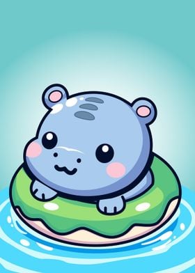 Cute Hippo in Pool Float