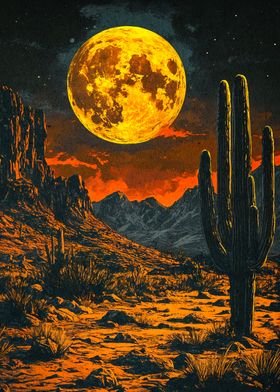 Desert Night Giant Moon