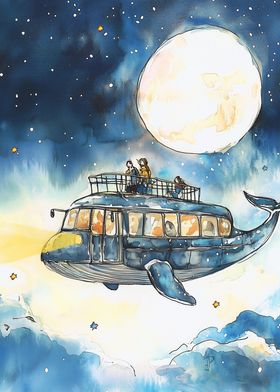 Whale Bus Under the Moon