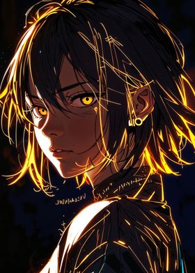 Anime Girl with Glowing Hair