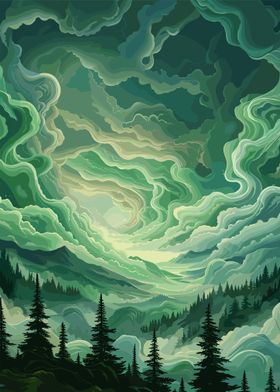 Green Sky Mountain Landscape