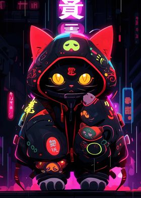 Cyberpunk Cat in Neon City