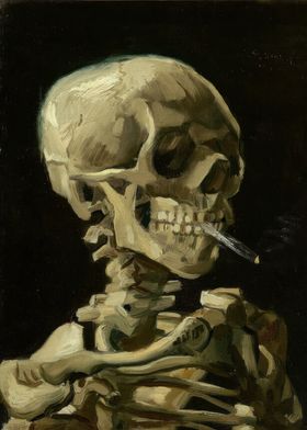 Skull of a Skeleton with Burning Cigarette