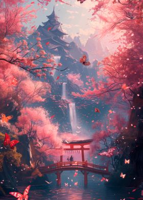 Japanese Garden with Waterfall