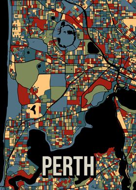 Perth Australia Vintage Retro City Map Art