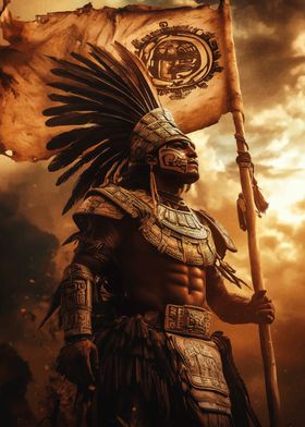 Aztec Warrior with Flag