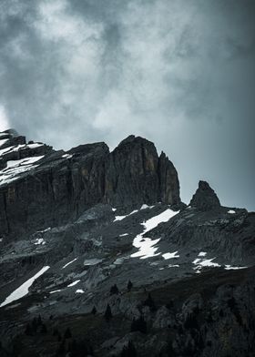 Mountain Peak Under Cloudy Sky