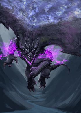 Black Dragon with Purple Flames