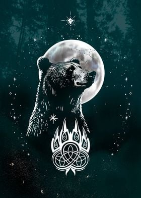 Nordic great Bear and Moon Night Sky