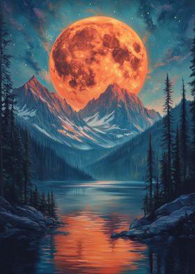 Blood Moon Over Mountains