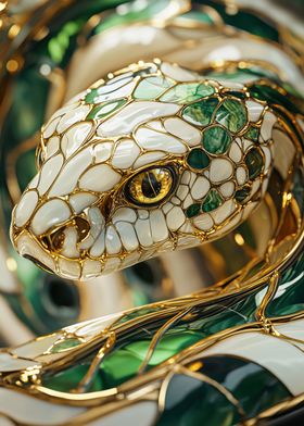 Gold & Green Snake Sculpture