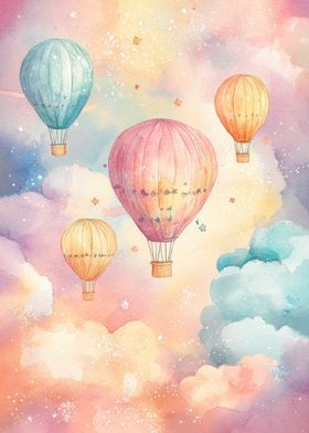 Hot Air Balloons Watercolor