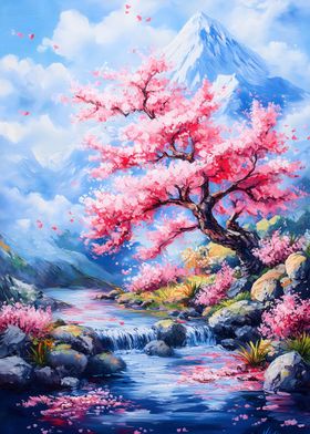 Cherry Blossom Mountain Stream