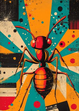 Bold Geometric Ant Print | Unique Insect Art for Modern Homes | Ant Illustration