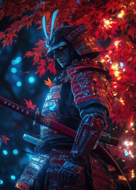 Samurai Warrior in Red Armor