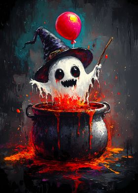 Ghostly Witch in Cauldron