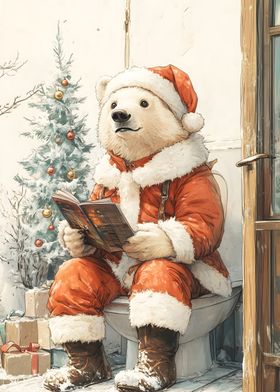 Polar Bear Santa Reading on Toilet