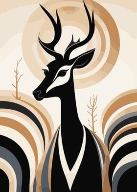 Black Deer in Abstract Landscape