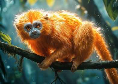 Golden lion tamarin in Tropical Rainforest