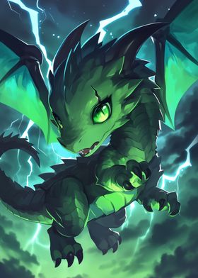 Green Dragon with Lightning