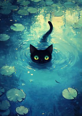 Black Cat in Water