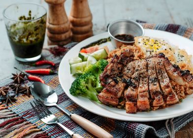 Grilled Pork Chop with Fried Rice