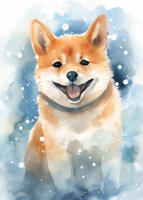 Smiling Shiba Inu Watercolor