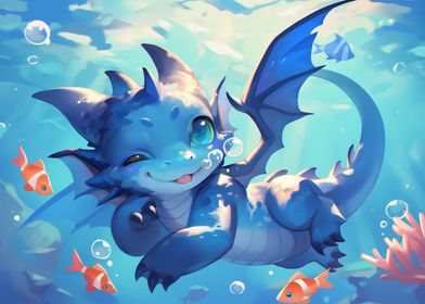 Cute Blue Dragon Underwater