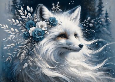 Fantasy White Fox with Floral Crown