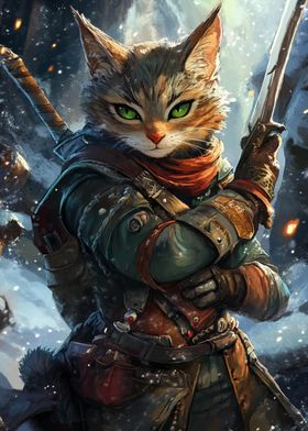 Cat Warrior with Swords