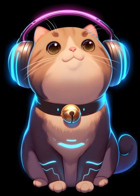 Cute Cat with Headphones