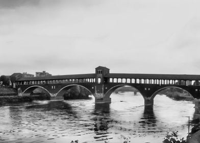 Covered Bridge in Pavia over River Ticino