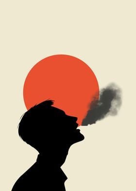 Exhaling: Silhouette of Man on the sun light