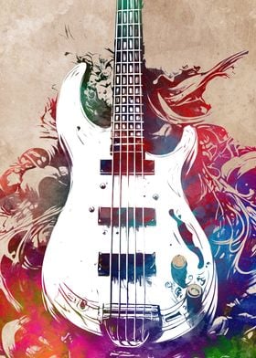 Bass Guitar Watercolor Art