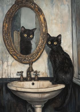 Black Cat in a Bathroom