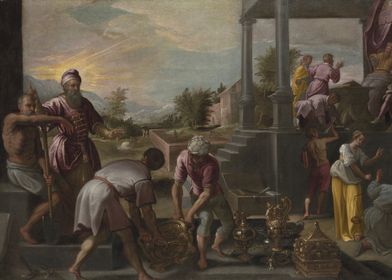 Biblical Scene with Gold Vessels