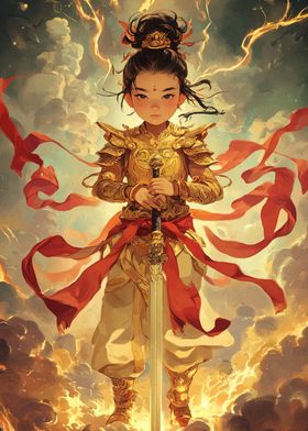 Young Warrior in Golden Armor