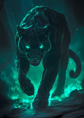 Black Panther in Green Flames