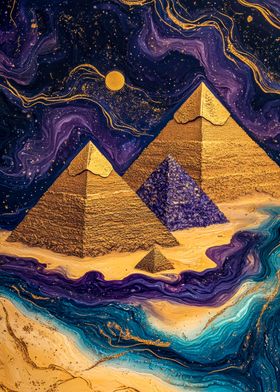 Cosmic Golden Pyramids Desert Aura Art