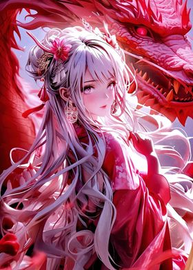 Anime Girl with Dragon