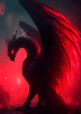 Black Dragon with Red Wings