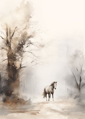 Horse in Misty Forest