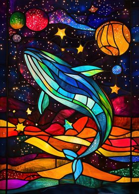 Whale in Space Stained Glass