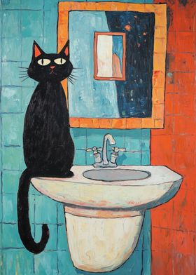 Black Cat by the Sink