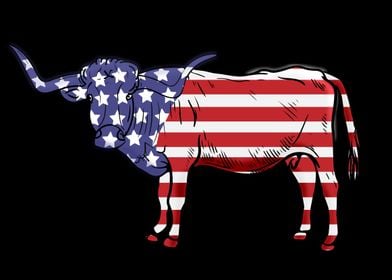 Longhorn Cow USA Flag 4th Of July Longhorn Cow