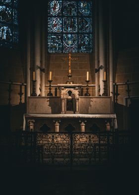 Church Altar with Stained Glass