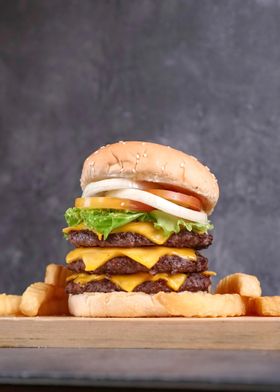 Triple Cheeseburger with Fries