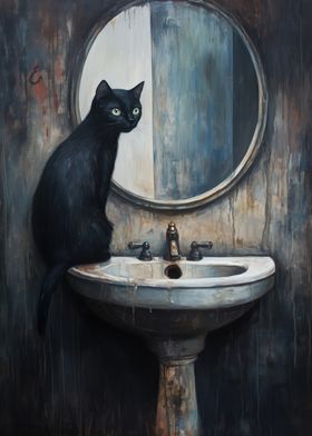 Black Cat in Bathroom