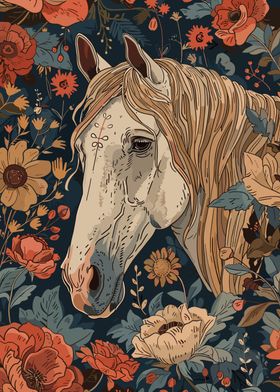 Horse in Floral Pattern