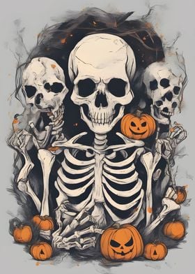 Skeleton with Pumpkins